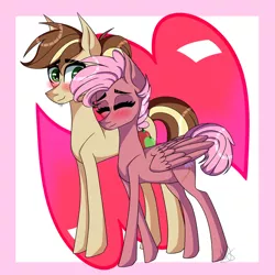 Size: 1024x1024 | Tagged: safe, artist:misskitkat2002, derpibooru import, oc, oc:apple patch, oc:orchard branch, unofficial characters only, pegasus, pony, blushing, female, male, mare, oc x oc, shipping, stallion, straight