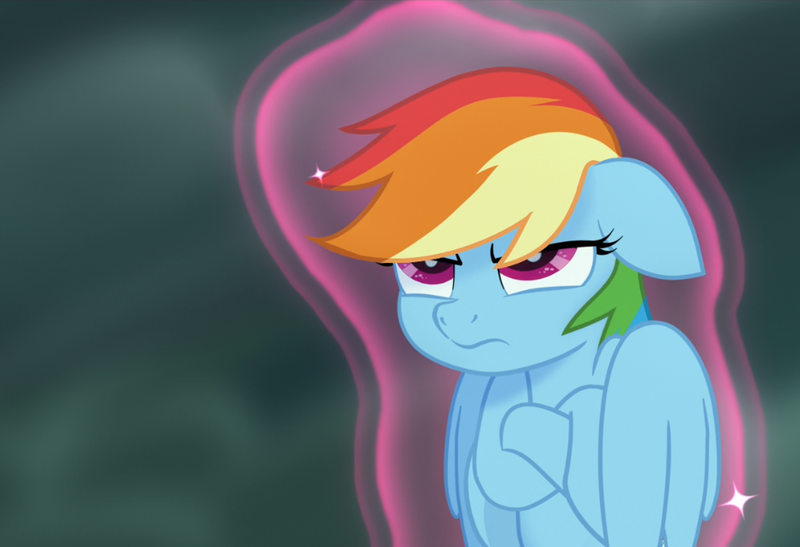 Size: 980x670 | Tagged: annoyed, cropped, crossed hooves, cute, derpibooru import, floppy ears, grumpy, madorable, magic, my little pony: the movie, pouting, rainbow dash, safe, screencap, solo, telekinesis