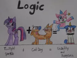 Size: 1024x768 | Tagged: safe, artist:mlprainbowbrush, derpibooru import, twilight sparkle, cat, dog, pony, catdog, crack shipping, crossover, crossover shipping, derp, lego, logic, puppycorn, shipping, the lego movie, unikitty, unikitty! (tv series)