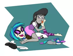 Size: 2200x1700 | Tagged: suggestive, artist:coffeeburger, derpibooru import, octavia melody, vinyl scratch, equestria girls, barefoot, blushing, bondage, breasts, clothes, crying, discarded clothing, domtavia, erotic tickling, feet, female, females only, femdom, femsub, fetish, foot fetish, foot worship, glasses, laughing, leggings, lesbian, licking, licking foot, mary janes, open mouth, rope, rope bondage, scratchtavia, shipping, shoes, sitting on person, skirt, sneakers, socks, soles, submissive, sunglasses, tears of laughter, tickle fetish, tickle torture, tickling, tongue out, vinyl's glasses, vinylsub