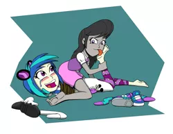 Size: 2200x1700 | Tagged: suggestive, alternate version, artist:coffeeburger, derpibooru import, octavia melody, vinyl scratch, equestria girls, barefoot, blushing, bondage, breasts, clothes, crying, discarded clothing, domtavia, erotic tickling, feet, female, females only, femdom, femsub, fetish, foot fetish, foot worship, glasses, laughing, leggings, lesbian, licking, licking foot, mary janes, open mouth, rope, rope bondage, scratchtavia, shipping, shoes, sitting on person, skirt, sneakers, socks, soles, submissive, sunglasses, tears of laughter, tickle fetish, tickle torture, tickling, tongue out, vinyl's glasses, vinylsub
