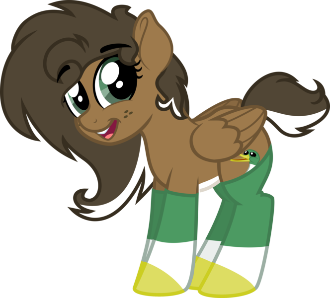 Size: 4000x3612 | Tagged: safe, artist:binkyt11, derpibooru import, oc, oc:duck badge, ponified, unofficial characters only, pegasus, pony, derpibooru, .svg available, clothes, derpibooru ponified, female, freckles, inkscape, mare, meta, simple background, socks, solo, striped socks, svg, transparent background, vector