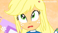 Size: 640x360 | Tagged: suggestive, artist:theminus, derpibooru import, applejack, equestria girls, equestria girls series, forgotten friendship, ahegao, animated, clothes, female, implied sex, offscreen character, open mouth, patreon, patreon logo, pov, sex on the beach, solo, solo female, swimsuit