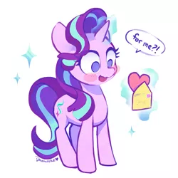 Size: 981x981 | Tagged: safe, artist:dawnfire, derpibooru import, starlight glimmer, pony, unicorn, blushing, cute, female, glimmerbetes, glowing horn, happy, heart, holiday, levitation, love letter, magic, magic aura, mare, simple background, smiling, solo, sparkles, telekinesis, valentine, valentine's day, white background