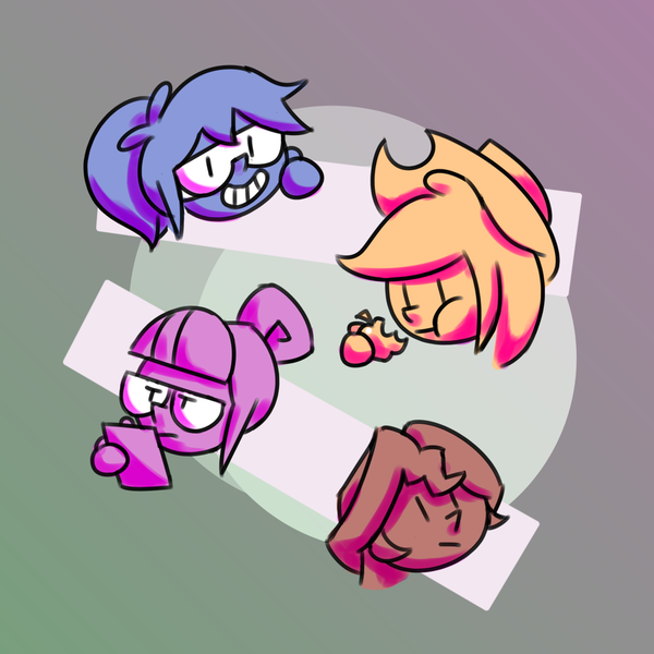 Size: 1280x1280 | Tagged: safe, artist:rawrienstein, derpibooru import, applejack, rainbow dash, sci-twi, sunset shimmer, twilight sparkle, human, ask nerd dash, equestria girls, appledash, cute, dashabetes, eared humanization, female, glasses, goggles, humanized, jackabetes, lesbian, shipping