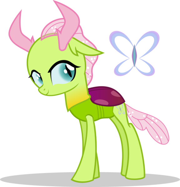 Size: 799x832 | Tagged: artist:mlp-trailgrazer, changepony, derpibooru import, hybrid, interspecies offspring, oc, oc:veil, offspring, parent:fluttershy, parents:thoraxshy, parent:thorax, safe, simple background, solo, transparent background, unofficial characters only, vector