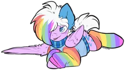 Size: 1703x960 | Tagged: safe, artist:iroxykun, derpibooru import, oc, oc:sleepaway, unofficial characters only, pegasus, pony, clothes, freckles, hoodie, male, rainbow, rainbow socks, simple background, socks, solo, striped socks, sweater, transparent background