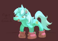 Size: 4023x2867 | Tagged: safe, artist:jargon scott, artist:rhorse, deleted from derpibooru, derpibooru import, lyra heartstrings, pony, unicorn, boxing gloves, chibi, clothes, collaboration, derp, female, fight me, fite me, glare, gloves, mare, open mouth, ponified animal photo, red background, silly, silly pony, simple background, smiling, smirk, solo, text, wat
