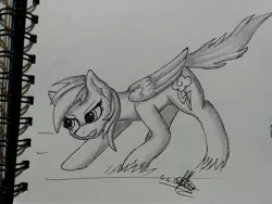 Size: 4128x3096 | Tagged: safe, artist:ironbeastz, derpibooru import, rainbow dash, pony, high res, monochrome, solo, traditional art