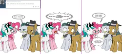 Size: 1808x800 | Tagged: safe, artist:dekomaru, derpibooru import, cloudy quartz, igneous rock pie, pinkie pie, oc, oc:dazzle, pony, tumblr:ask twixie, ask, canon x oc, comic, female, ill-timed mood swing, male, preggy pie, pregnant, shipping, straight, tumblr