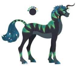 Size: 1853x1613 | Tagged: artist:bijutsuyoukai, braided tail, colored hooves, colored sclera, crack ship offspring, derpibooru import, horn jewelry, hybrid, interspecies offspring, jewelry, magical lesbian spawn, oc, offspring, parent:queen chrysalis, parents:chryscora, parent:zecora, safe, simple background, slit pupils, small head, solo, transparent background, zebroid