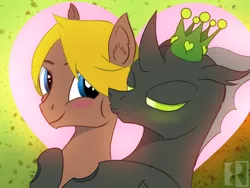 Size: 1024x768 | Tagged: artist:icarys, changeling, cute, derpibooru import, gay, green changeling, heart, hearts and hooves day, kissing, love, male, oc, oc:chip bobowski, oc:icarys, safe, unofficial characters only