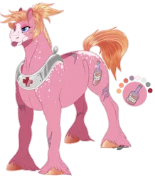 Size: 1475x1694 | Tagged: safe, artist:bijutsuyoukai, derpibooru import, oc, unofficial characters only, earth pony, pony, female, mare, offspring, parent:big macintosh, parent:nurse redheart, parents:nursemac, reference sheet, scar, simple background, solo, tongue out, transparent background, unshorn fetlocks