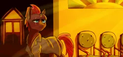Size: 1280x597 | Tagged: safe, artist:3lorenzo3, derpibooru import, tempest shadow, pony, unicorn, my little pony: the movie, blade runner, broken horn, chair, clothes, crossover, eye scar, female, scar, solo