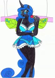Size: 2452x3484 | Tagged: suggestive, artist:killerteddybear94, derpibooru import, queen chrysalis, anthro, adorasexy, beautisexy, bed, belly button, blue underwear, bow, breasts, busty queen chrysalis, clothes, cute, cutealis, female, flower, frilly underwear, glasses, holiday, lingerie, looking at you, mare, milf, nightgown, open mouth, panties, reversalis, ribbon, ring, rose, sexy, smiling, solo, solo female, traditional art, underwear, valentine's day, wedding ring