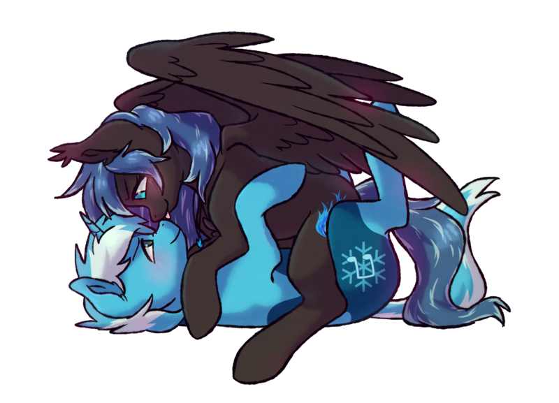 Size: 1400x1010 | Tagged: safe, artist:raponee, derpibooru import, oc, oc:midnight light, oc:snow sailor, pegasus, pony, unicorn, blushing, boop, cuddling, cute, ear fluff, female, jewelry, male, mare, mlem, noseboop, oc x oc, pendant, shipping, silly, simple background, smiling, snolight, spread wings, stallion, straight, tongue out, transparent background, wings