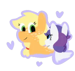 Size: 1818x1741 | Tagged: safe, artist:roseyicywolf, derpibooru import, applejack, rarity, female, heart, lesbian, rarijack, shipping, simple background, transparent background