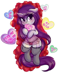 Size: 3867x4832 | Tagged: suggestive, artist:wickedsilly, derpibooru import, oc, oc:wicked silly, unofficial characters only, pony, unicorn, adorasexy, clothes, cute, female, heart, holiday, lingerie, mare, panties, ponysona, red underwear, sexy, simple background, smiling, solo, solo female, stockings, thigh highs, transparent background, underwear, valentine's day