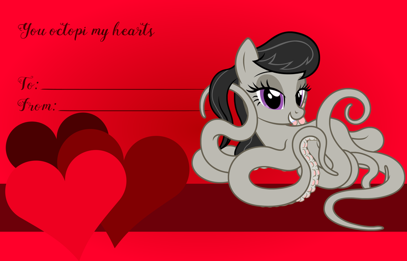 Size: 3156x2028 | Tagged: safe, artist:badumsquish, derpibooru import, octavia melody, monster pony, octopony, octopus, original species, pony, female, heart, holiday, looking at you, monster mare, octaviapus, smiling, solo, species swap, tentacles, valentine, valentine's day, valentine's day card