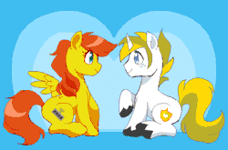 Size: 738x486 | Tagged: safe, artist:aelith-earfalas, derpibooru import, oc, oc:white heart, oc:young weird, unofficial characters only, pegasus, pony, unicorn, animated, boop, female, gif, heart, love, male, noseboop, oc x oc, shipping, straight, youngheart