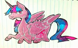 Size: 3024x1858 | Tagged: alicorn, alternate design, artist:smirk, derpibooru import, female, gel pen, lined paper, mare, pen, safe, simple background, sitting, solo, traditional art, twilight sparkle, twilight sparkle (alicorn)