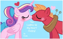 Size: 1000x620 | Tagged: artist:carouselunique, big macintosh, cadmac, derpibooru import, female, hearts and hooves day, holiday, male, princess cadance, safe, shipping, straight, teenage big macintosh, teenager, teen princess cadance, valentine's day, valentine's day card