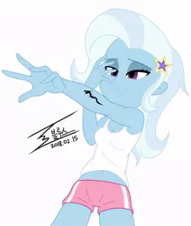 Size: 743x877 | Tagged: safe, artist:bluse, derpibooru import, trixie, equestria girls, background removed, belly button, clothes, korean, midriff, shorts, show accurate, simple background, tanktop, tattoo, white background