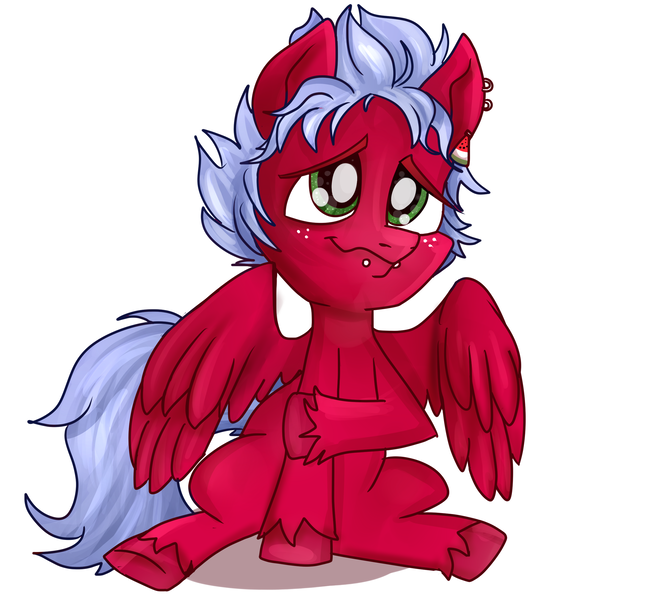 Size: 2600x2400 | Tagged: safe, artist:whitex, derpibooru import, oc, oc:melon frost, unofficial characters only, pegasus, pony, ear piercing, earring, female, freckles, jewelry, mare, piercing, shy, snake bites, spread wings, wings, ych result