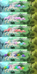 Size: 1024x2011 | Tagged: alicorn, artist:ravvij, cute, derpibooru import, equestria, field, flora, flower, happy, jewelry, mane, mountain, pink, princess, princess celestia, rainbow, regalia, safe, solo, tail, wings