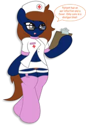 Size: 4770x6979 | Tagged: absurd resolution, arm hooves, artist:digiqrow, belly button, bipedal, clipboard, clothes, derpibooru import, female, garter belt, glasses, miniskirt, nurse outfit, oc, oc:spec steele, panties, rule 63, semi-anthro, simple background, skirt, skirt lift, solo, solo female, speech bubble, stockings, suggestive, thigh highs, transparent background, underwear, unofficial characters only, upskirt