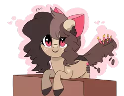 Size: 1024x795 | Tagged: safe, artist:chococakebabe, derpibooru import, oc, oc:choco cake delight, unofficial characters only, earth pony, pony, augmented tail, bow, female, hair bow, heart eyes, mare, simple background, solo, transparent background, wingding eyes