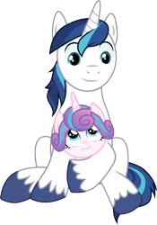 Size: 3000x4282 | Tagged: safe, artist:cloudyglow, derpibooru import, princess flurry heart, shining armor, alicorn, pony, unicorn, once upon a zeppelin, .ai available, absurd resolution, baby, baby pony, cute, duo, duo male and female, father and daughter, female, filly, flurrybetes, foal, holding a pony, horn, looking at each other, looking down, looking up, male, shining adorable, simple background, smiling, stallion, transparent background, vector, wings