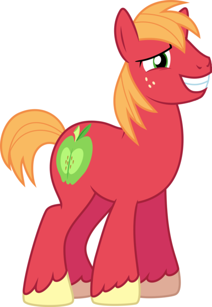 Size: 1019x1471 | Tagged: safe, artist:jeatz-axl, derpibooru import, edit, editor:slayerbvc, vector edit, big macintosh, earth pony, pony, pinkie apple pie, grin, male, missing accessory, simple background, smiling, solo, stallion, transparent background, vector