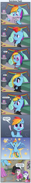 Size: 1116x6500 | Tagged: safe, artist:frenkieart, derpibooru import, rainbow dash, rarity, sweetie belle, tank, pegasus, pony, alternate hairstyle, bait and switch, bed, belt, blushing, clothes, comic, dialogue, dress, ear piercing, fashion, female, filly, framed picture, glasses, jacket, jewelry, leather jacket, lip piercing, magazine, makeup, mare, mohawk, necklace, nose piercing, photo, picture, piercing, pillow, punk, rainbow dash always dresses in style, rainbow dash's house, rainbow fash, rainbow punk, raripunk, reading, skirt, we don't normally wear clothes