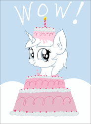 Size: 1229x1669 | Tagged: safe, artist:paskanaakka, derpibooru import, oc, oc:paska, unofficial characters only, unicorn, abstract background, animated, cake, candle, ear fluff, eye shimmer, faic, food, gif, smiling, smirk, solo, twiface, wow