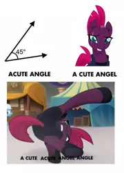 Size: 705x980 | Tagged: safe, derpibooru import, edit, edited screencap, screencap, fizzlepop berrytwist, tempest shadow, unicorn, my little pony: the movie, armor, breakdancing, broken horn, eye scar, female, image macro, know the difference, mare, meme, plot, scar, tongue twister, underhoof, word avalanche