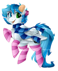 Size: 1024x1263 | Tagged: safe, artist:sk-ree, derpibooru import, oc, oc:ariel tone, pegasus, pony, clothes, female, mare, scarf, simple background, socks, solo, striped socks, transparent background, watermark