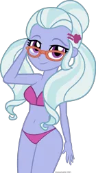 Size: 1603x2867 | Tagged: safe, artist:wubcakeva, derpibooru import, sugarcoat, equestria girls, adorasexy, belly button, bikini, bikini babe, breasts, clothes, cute, female, glasses, looking at you, sexy, signature, simple background, smiling, solo, sugarcute, swimsuit, transparent background, vector