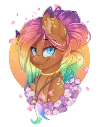 Size: 3040x3836 | Tagged: safe, artist:silent-shadow-wolf, derpibooru import, oc, oc:sunkiss reverie, unofficial characters only, pony, ear piercing, female, flower, looking at you, mare, piercing, simple background, smiling, solo, transparent background