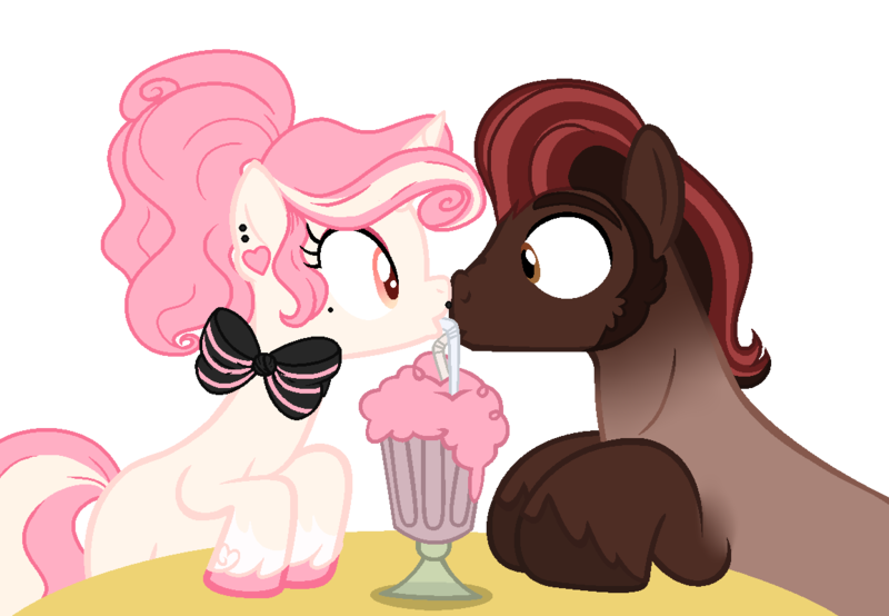 Size: 1155x800 | Tagged: safe, artist:angei-bites, derpibooru import, oc, oc:sweet rose, unofficial characters only, earth pony, pony, unicorn, base used, boop, female, male, mare, milkshake, noseboop, simple background, stallion, transparent background
