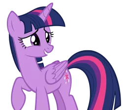 Size: 2720x2424 | Tagged: safe, artist:andoanimalia, derpibooru import, twilight sparkle, twilight sparkle (alicorn), alicorn, pony, once upon a zeppelin, female, looking back, mare, raised hoof, simple background, smiling, solo, transparent background, vector