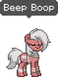 Size: 236x316 | Tagged: safe, derpibooru import, oc, oc:velvet love, unofficial characters only, pony, robot, pony town, english, female, mare, original character do not steal, red, simple background, solo, text, transparent background, white hair