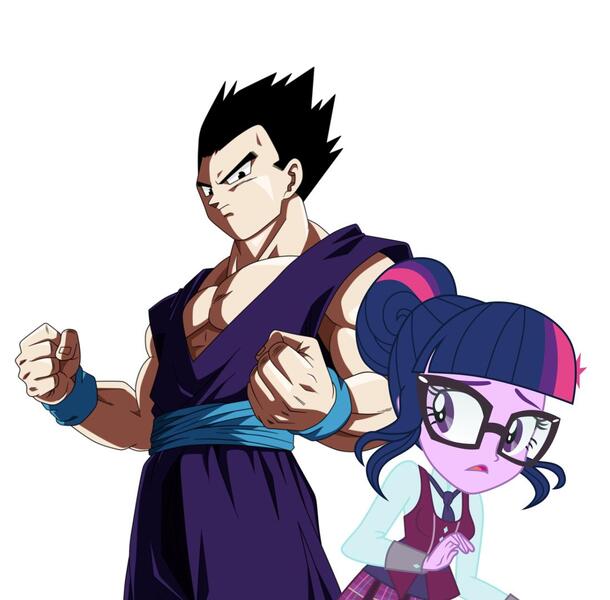 Size: 1098x1080 | Tagged: safe, derpibooru import, sci-twi, twilight sparkle, equestria girls, clothes, comparison, crystal prep academy uniform, dragon ball super, glasses, gohan, purple, school uniform