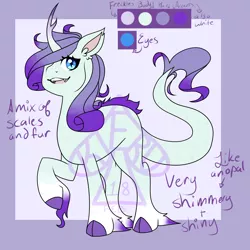 Size: 2000x2000 | Tagged: safe, artist:pharaohkieru, derpibooru import, oc, oc:nameless, unofficial characters only, dracony, hybrid, kirin, adoptable, cloven hooves, colored fetlocks, colored hooves, female, freckles, interspecies offspring, leonine tail, offspring, open mouth, parent:rarity, parent:spike, parents:sparity, simple background, solo, unshorn fetlocks