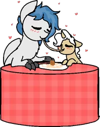 Size: 420x531 | Tagged: artist:nootaz, cute, delwind, derpibooru import, eating, food, hippogriff, lady and the tramp, oc, oc:delta dart, oc:rewind, pasta, safe, size difference, spaghetti, talons, unofficial characters only