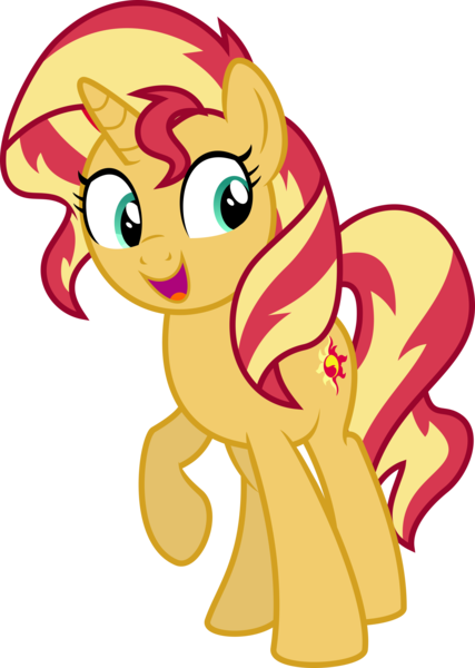 Size: 2586x3630 | Tagged: safe, artist:keronianniroro, derpibooru import, sunset shimmer, pony, unicorn, excited, female, mare, open mouth, raised hoof, redone, simple background, smiling, solo, transparent background