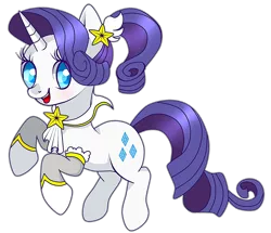 Size: 2392x2054 | Tagged: safe, artist:hanaty, derpibooru import, rarity, pony, unicorn, alternate hairstyle, collar, colored pupils, crossover, female, floating, high res, league of legends, looking at you, open mouth, ponytail, raised hoof, simple background, smiling, solo, star guardian, stars, transparent background