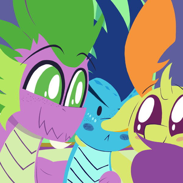 Size: 1000x1000 | Tagged: safe, artist:dragonpone, derpibooru import, princess ember, spike, thorax, changedling, changeling, dragon, >:<, bisexual, blush sticker, blushing, close-up, dragoness, embarrassed, emberspike, embrax, female, freckles, gay, group hug, hug, interspecies, king thorax, male, older, older spike, polyamory, shipping, shoulder freckles, smiling, spembrax, straight, teenage spike, teenager, thoraxspike, trio, winged spike, winghug