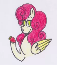 Size: 724x815 | Tagged: safe, artist:draw1709, derpibooru import, strawberry sunrise, pony, food, solo, strawberry, traditional art