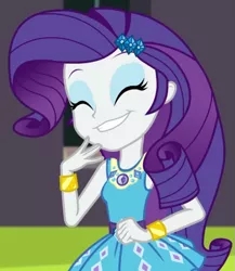 Size: 623x718 | Tagged: safe, derpibooru import, screencap, rarity, equestria girls, equestria girls series, text support, text support: rarity, :3, bracelet, cropped, cute, eyes closed, eyeshadow, female, geode of shielding, giggling, happy, image, jewelry, magical geodes, makeup, png, raribetes, rarity peplum dress, sleeveless, smiling, solo